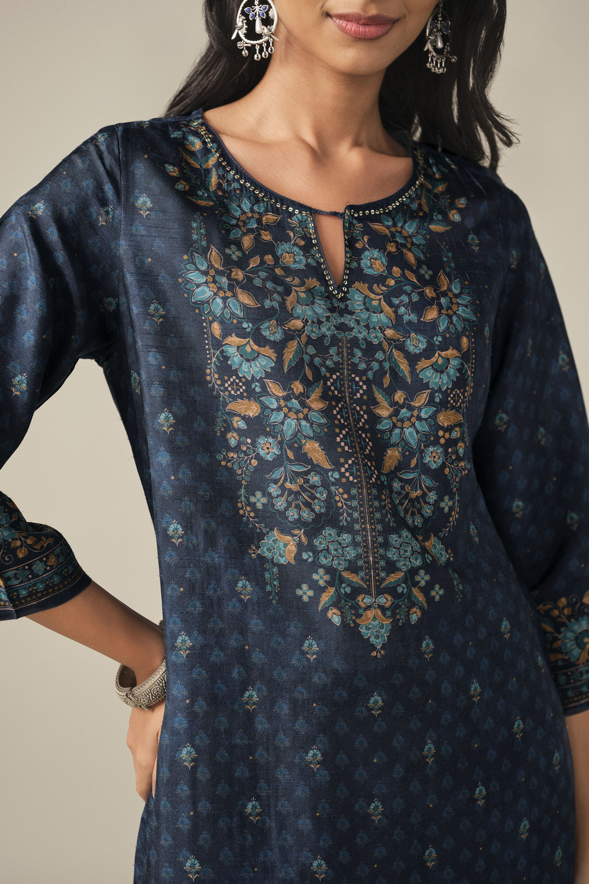 Printed Kurta in Indigo, Indigo, image 2